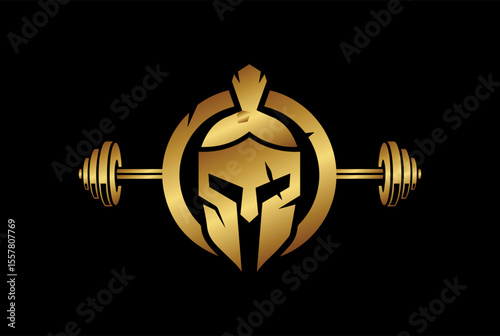 Spartan Gym Fitness logo vector with barbell - Spartan Warrior logo.