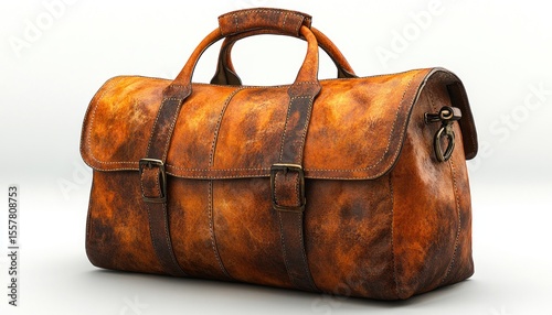 Vintage, worn leather duffel bag