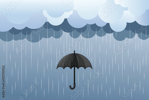 Umbrella in soft rain, cartoon flat vector illustration in pastel color palette suitable for nursery themes and weather background designs
