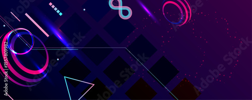 Dark retro futuristic cyberpunk elements abstraction background cosmos synthwave vaporwave retrowave glitch circle with blue and pink glows