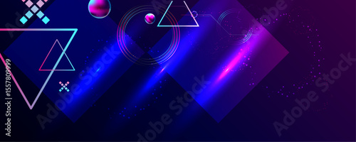 Dark retro futuristic cyberpunk elements abstraction background cosmos synthwave vaporwave retrowave glitch circle with blue and pink glows