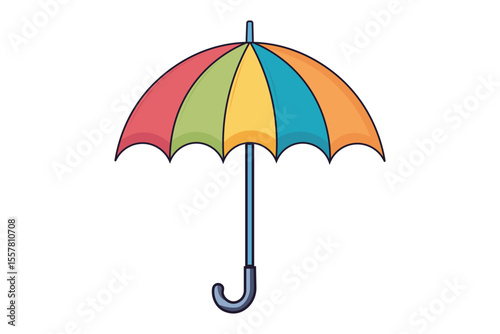 Cartoon vector of umbrella under rain, pastel color palette illustration suitable for children’s storybooks, baby room posters, and weather decor
