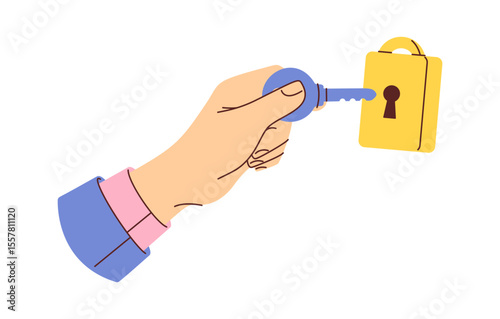 Business hand opening lock cartoon
