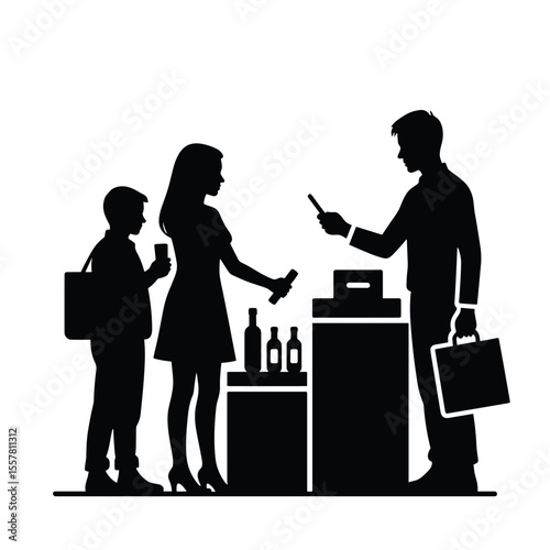Silhouette of family shopping at duty-free store in airport  