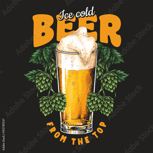 Refreshing beer served with frothy foam in a glass