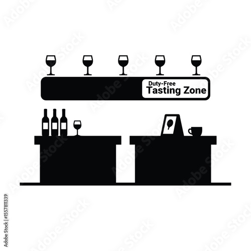 Duty-Free tasting zone with glasses and bottles in airport shop  
