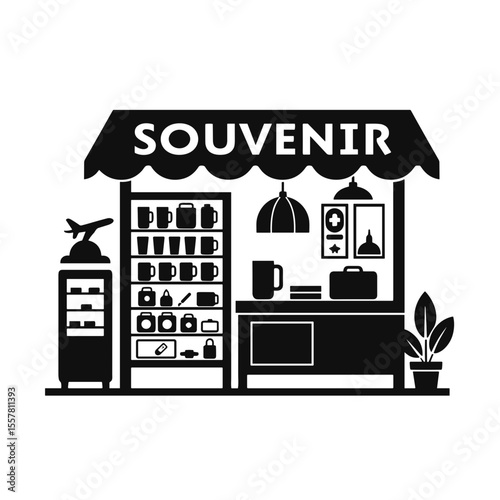 Souvenir shop with travel items showcasing food and shopping concept  