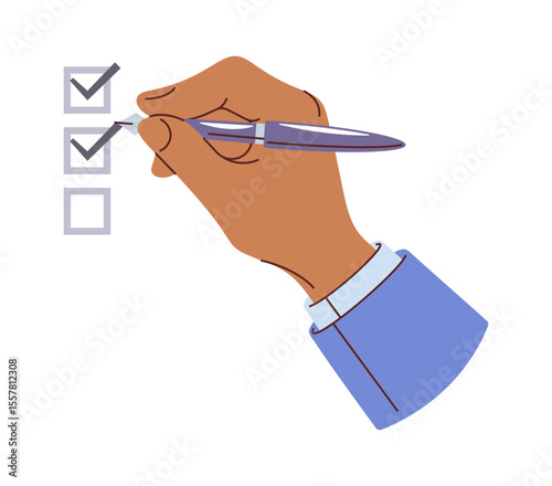 Business hand writing checkmarks cartoon