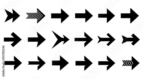 Black vector arrow set: web icons, direction symbols, and pointer button illustrations