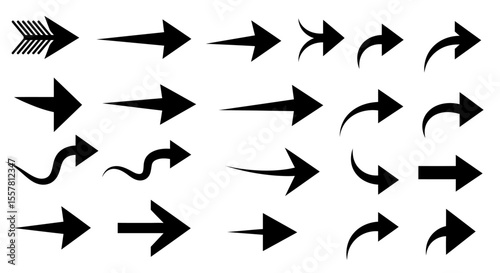 Black vector arrow set: web icons, direction symbols, and pointer button illustrations
