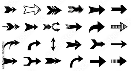 Black vector arrow set: web icons, direction symbols, and pointer button illustrations