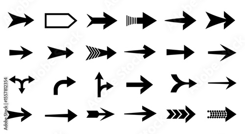 Black vector arrow set: web icons, direction symbols, and pointer button illustrations
