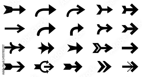 Black vector arrow set: web icons, direction symbols, and pointer button illustrations
