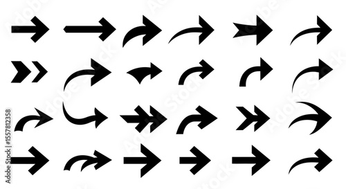 Black vector arrow set: web icons, direction symbols, and pointer button illustrations