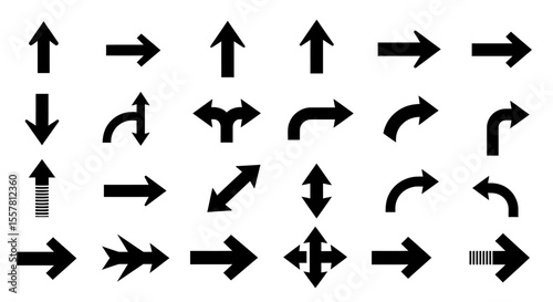 Black vector arrow set: web icons, direction symbols, and pointer button illustrations