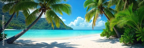 Tropical Island Paradise White Sand Beach, Turquoise Ocean, Relaxing Getaway