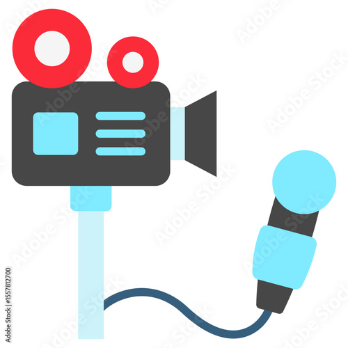 Camera mini illustration flat color icon, use for journalist, broadcasting, news and media UI, UX kit, app and web development, digital or print.