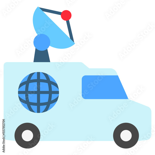 Broadcast Van mini illustration flat color icon, use for journalist, broadcasting, news and media UI, UX kit, app and web development, digital or print.