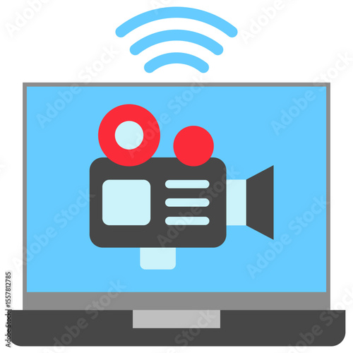Live Stream mini illustration flat color icon, use for journalist, broadcasting, news and media UI, UX kit, app and web development, digital or print.