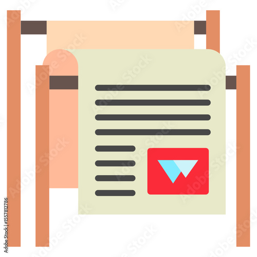 Magazine mini illustration flat color icon, use for journalist, broadcasting, news and media UI, UX kit, app and web development, digital or print.