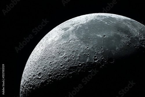 Detailed view of the moon's surface revealing craters and textures at night