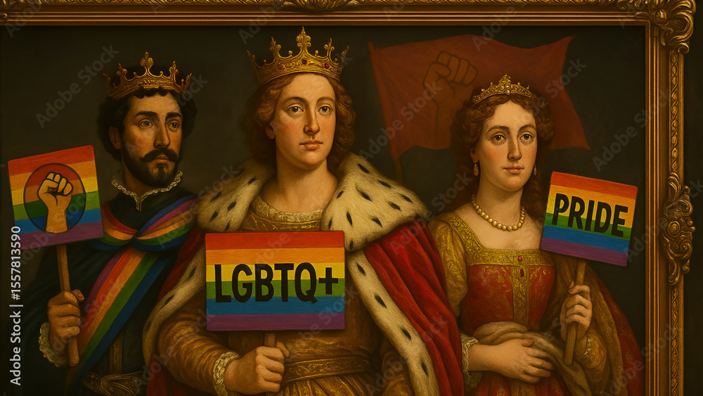 Fototapeta premium Renaissance Royals Holding Pride Signs, LGBTQ+ Protest Art