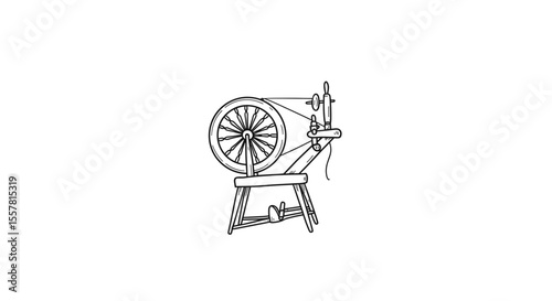 Spinning wheel in traditional style with detailed components  