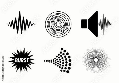 Audio waves depicting sound vibration and frequencies symbolizing music technology with black line