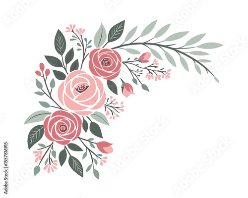 Elegant Corner Floral Arrangement with Pink Roses and Green Leaves