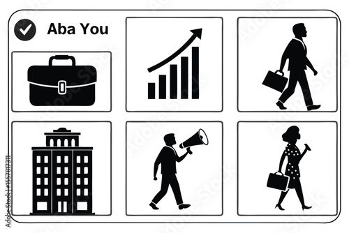 Briefcase building graph businessman businesswoman megaphone vector