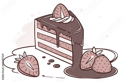 Layered chocolate cake with strawberries and chocolate drizzle strawberry dessert