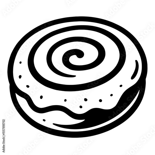 Bold Black and White Donut with Spiral Icing and Sprinkles Vector Icon