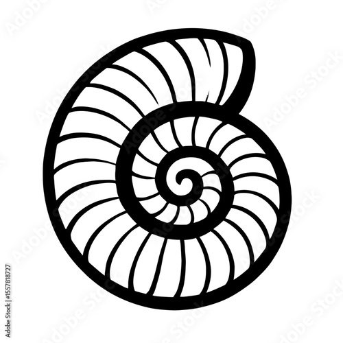 Elegant Black and White Nautilus Shell Spiral Pattern Vector Illustration