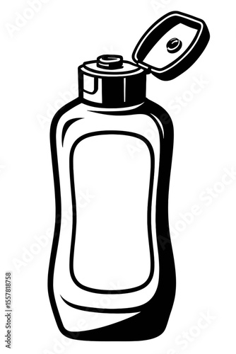 Empty Black and White Plastic Squeeze Bottle with Open Flip-Top Cap Vector