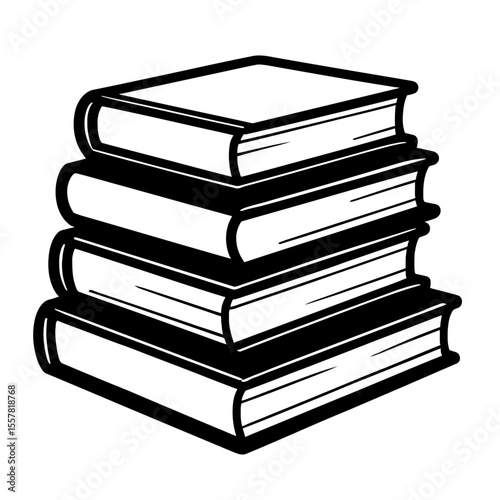Simple Black and White Stack of Books Vector Illustration for Education and Learning