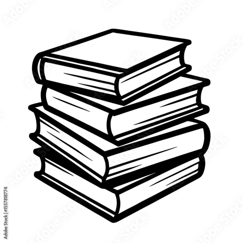 Simple Black and White Stack of Books Vector Illustration for Education and Learning