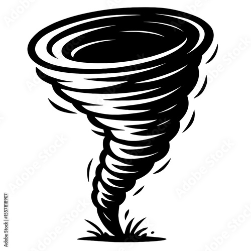 Powerful Black and White Tornado Twister Storm Vector Illustration