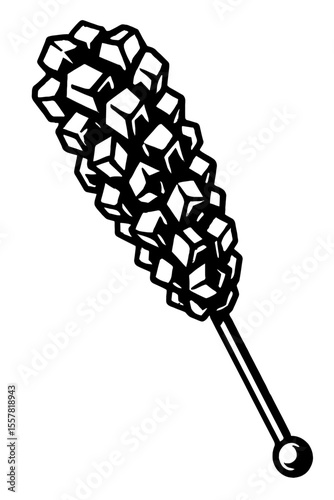 Monochrome Illustration of a Sugar Rock Candy Stick - Sweet Confectionery