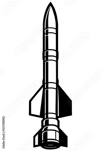 Stylized Black and White Vector Illustration of a Missile or Rocket