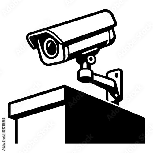 Black and White Vector Icon of a Security Camera for Surveillance and Protection