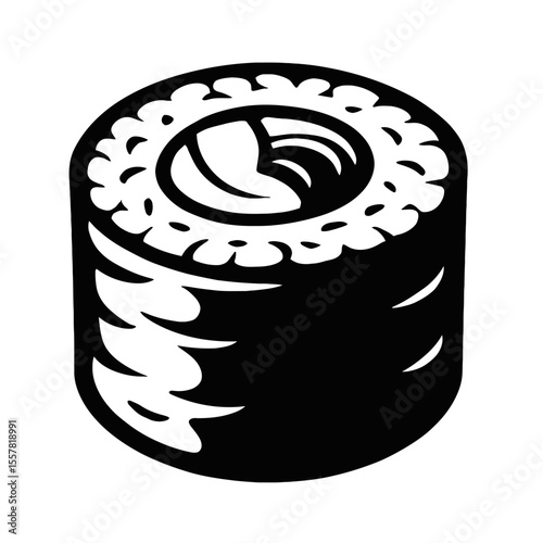 Minimalist Black and White Sushi Roll Vector Icon - Simple Japanese Cuisine Graphic