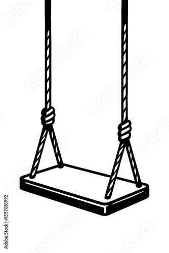 Simple and bold black and white silhouette vector of a hanging swing seat, perfect for themes of childhood, playgrounds, or leisure.