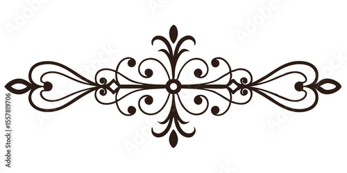 Intricate ornamental page divider with swirls and heart motifs in dark brown design