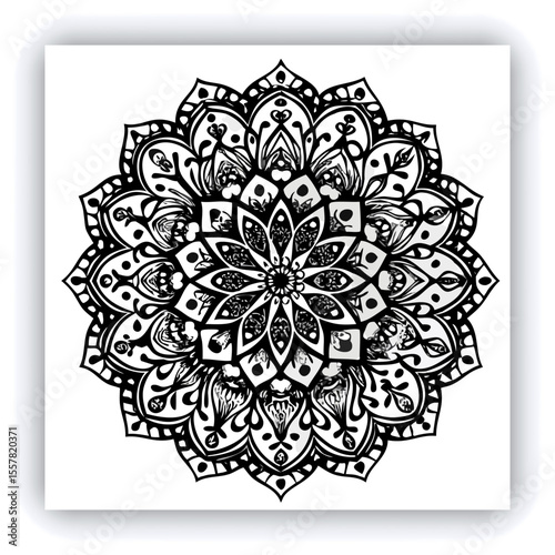 Abstract floral and mandala design with hand-drawn flowers and seamless vector pattern.