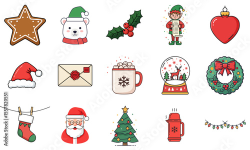 Christmas Icon Set featuring festive illustrations and symbols  