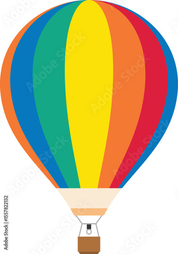 Flat Vector Illustration of Multicolor Striped Hot Air Balloon for Travel and Adventure Graphic