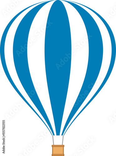 Flat Vector Illustration of Blue and White Striped Hot Air Balloon for Adventure and Travel Graphic