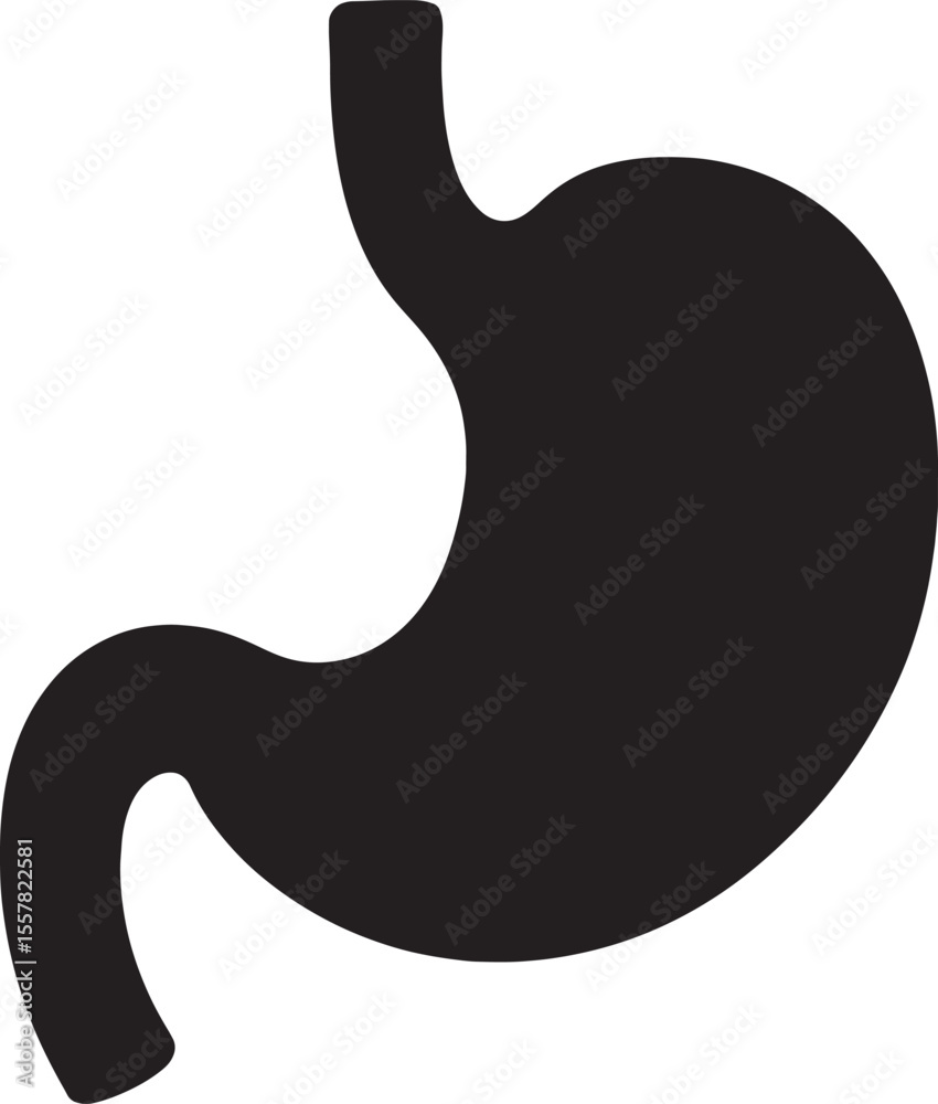 Naklejka premium Human Stomach Silhouette Vector – Black and White Digestive System Organ Illustration