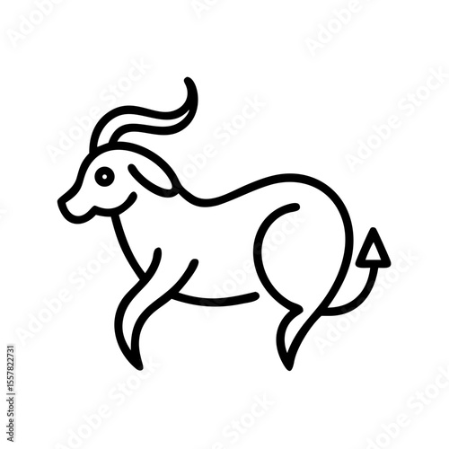 Line art representation of Capricorn zodiac sign with a running goat