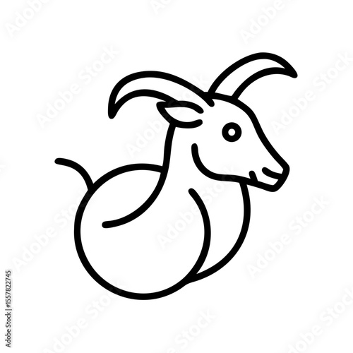 Minimalist line drawing of a Capricorn goat with a rounded body in a simple design